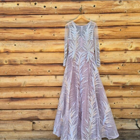 LARA High Neck Sheer Long Sleeve Embellished Gown - Picture 3 of 12